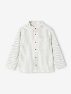 -Camisa cuello mao a rayas algodón/lino mangas remangables para niño