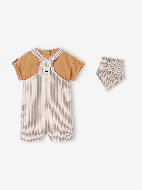 Conjunto 3 prendas: peto corto, camiseta y bandana bebé recién nacido gris oscuro 