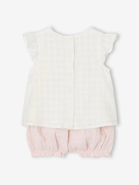 Conjunto vestido bordado y pantalón bombacho de gasa de algodón para bebé recién nacida rosa 