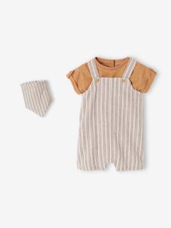 -Conjunto 3 prendas: peto corto, camiseta y bandana bebé recién nacido