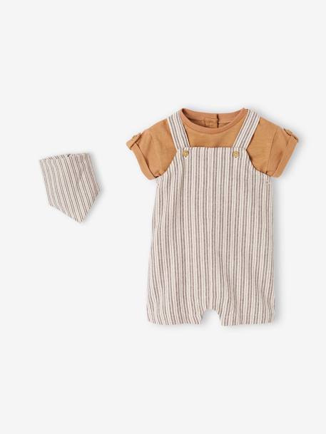 Bebé-Conjunto 3 prendas: peto corto, camiseta y bandana bebé recién nacido
