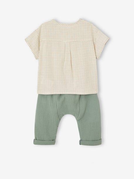 Conjunto de camiseta y pantalón de gasa de algodón para recién nacido verde grisáceo 