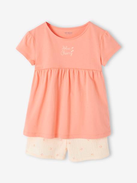 Pijama con short de gasa de algodón para niña rosa 