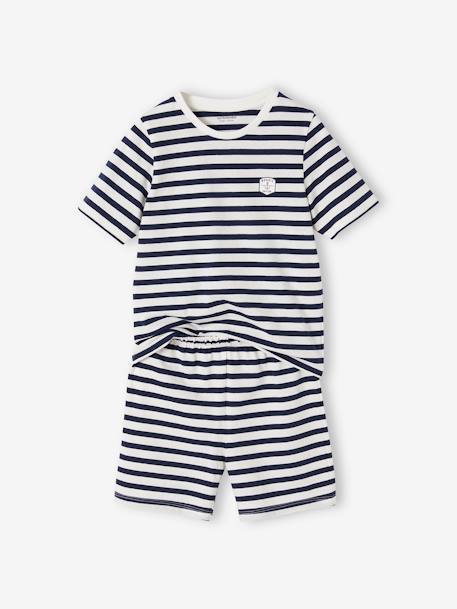 Pack de 2 pijamas con short a rayas para niño azul marino 