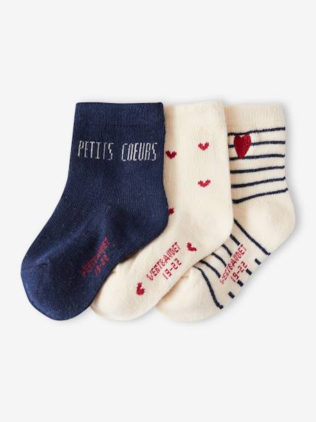 Pack de 3 pares de calcetines de corazones para niña crudo 