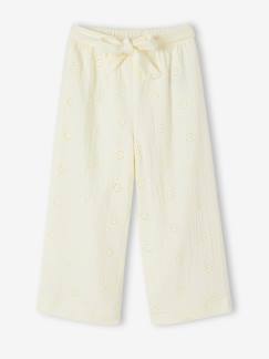 Pantalón ancho bordado de flores de gasa de algodón para niña