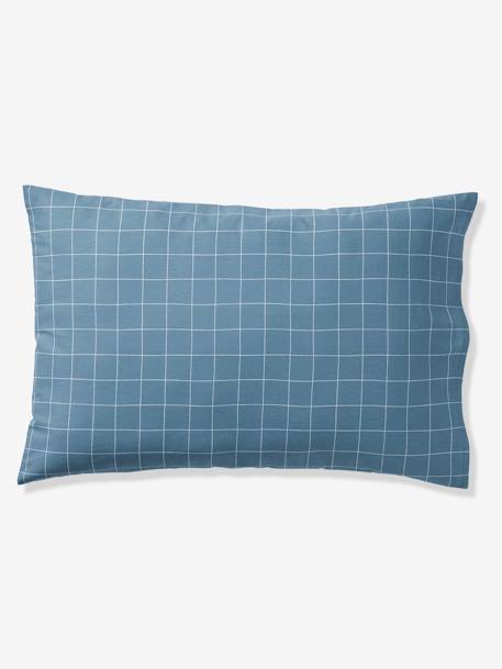 Pack funda nórdica + funda de almohada básicos reversible CUADROS BICICLETAS, con algodón reciclado azul estampado 