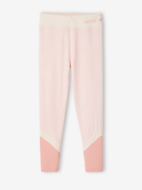 Leggings deportivos a franjas de tejido técnico para niña gris jaspeado+rosa 