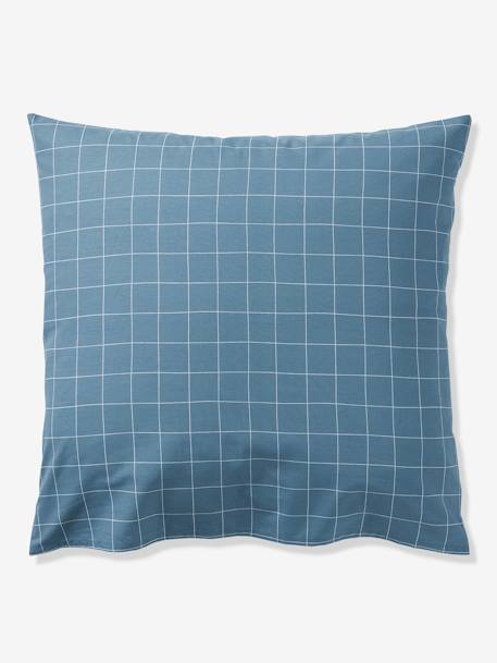 Pack funda nórdica + funda de almohada básicos reversible CUADROS BICICLETAS, con algodón reciclado azul estampado 