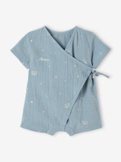 Pijamas y bodies bebé-Pijama con short para bebé personalizable de gasa de algodón