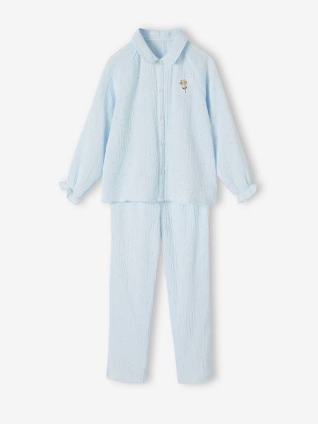 Pijama camisero con estampado de lunares brillantes para niña azul claro 