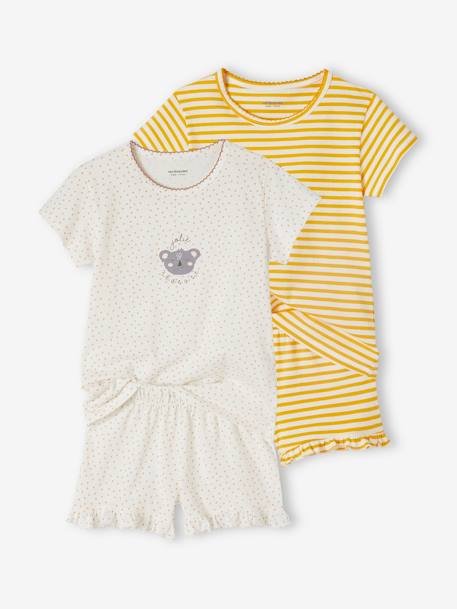 Pack de 2 pijamas con short con animales para niña amarillo 