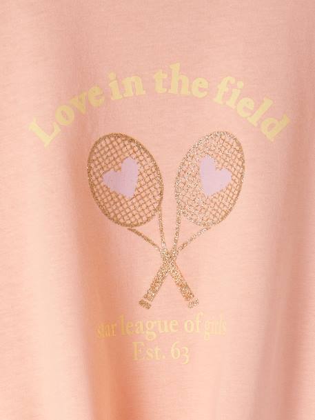 Camiseta deportiva estampado raquetas con purpurina para niña coral 