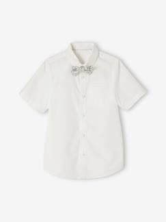 -Camisa de fiesta de manga corta con pajarita extraíble para niño