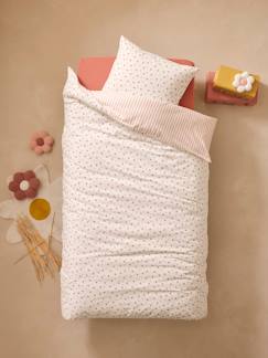 Textil Hogar y Decoración-Ropa de cama niños-Pack funda nórdica + funda de almohada básicos reversible FLORES RAYAS, con algodón reciclado