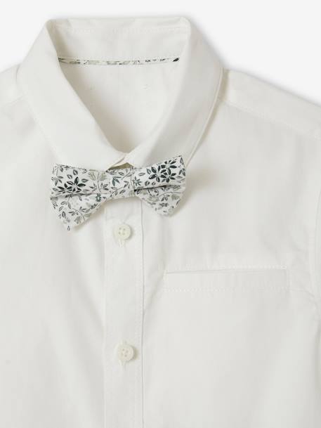 Camisa de fiesta de manga corta con pajarita extraíble para niño blanco 