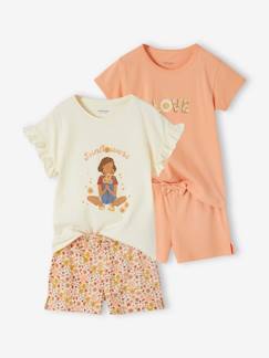 Pijamas y bodies bebé-Niña-Pijamas-Pack de 2 pijamas con short y estampado frutas de punto de canalé para niña