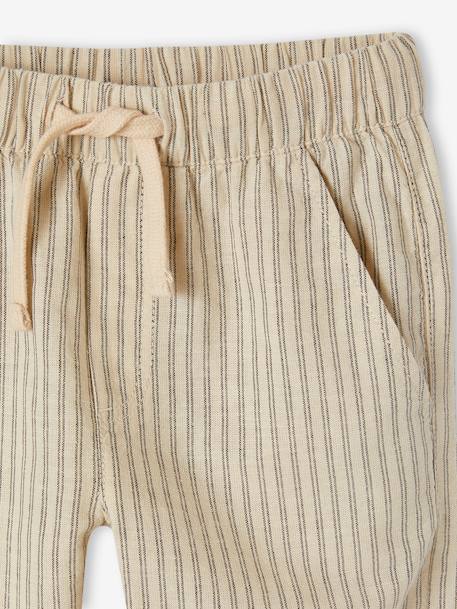 Pantalón amplio a rayas de algodón y lino para niño rayas beige 