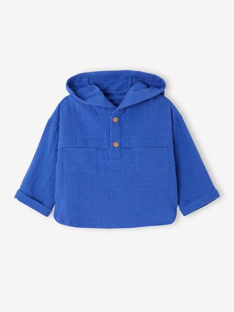Conjunto para bebé con camisa de gasa de algodón y pantalón azul eléctrico 