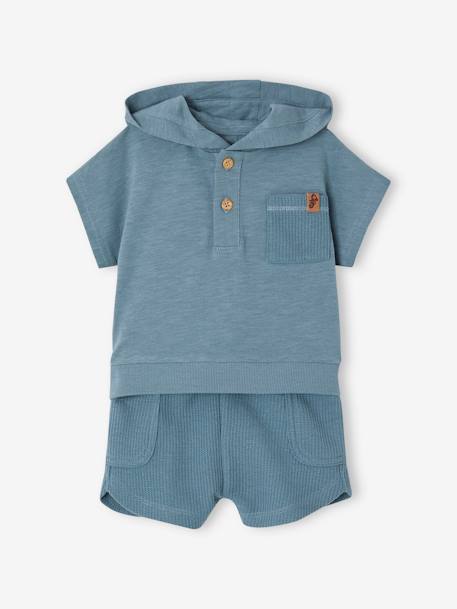 Bebé-Conjuntos-Conjunto bebé camiseta con capucha y short de nido de abeja