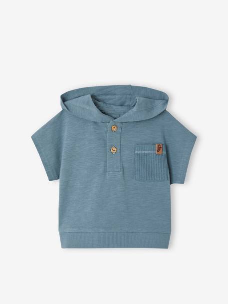 Conjunto bebé camiseta con capucha y short de nido de abeja verde azulado 
