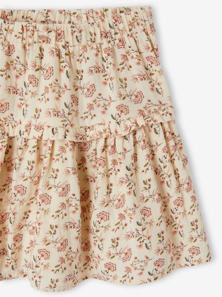 Falda con flores de gasa de algodón para niña blanco estampado+crudo 