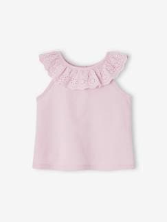 camisetas-Camiseta sin mangas con volante de bordado inglés para bebé