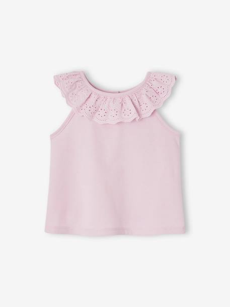 Camiseta sin mangas con volante de bordado inglés para bebé lila 