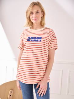 camisetas-Ropa Premamá-Camiseta a rayas con mensaje para embarazo y lactancia de algodón orgánico