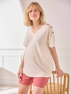 Ropa Premamá-Camiseta cuello pico para embarazo de lino y viscosa