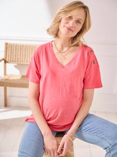 Ropa Premamá-Camiseta cuello pico para embarazo de lino y viscosa
