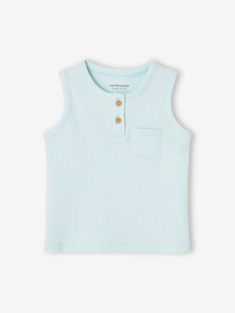 Camiseta sin mangas de canalé para bebé azul claro+crudo 