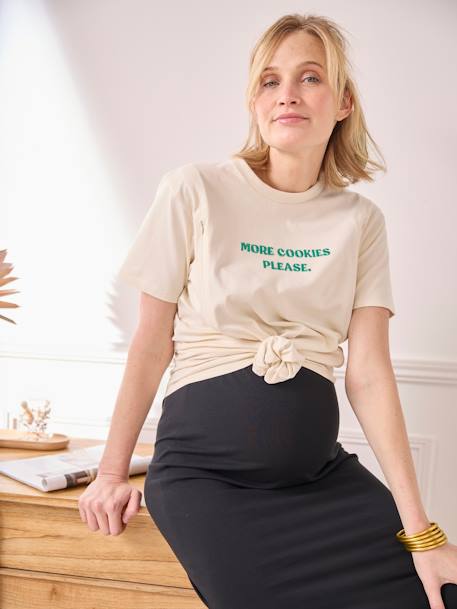 Camiseta con mensaje para embarazo y lactancia de algodón orgánico crudo 