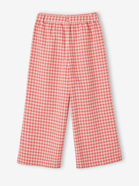 Pantalón pesquero ancho estampado para niña crudo+cuadros rojos 