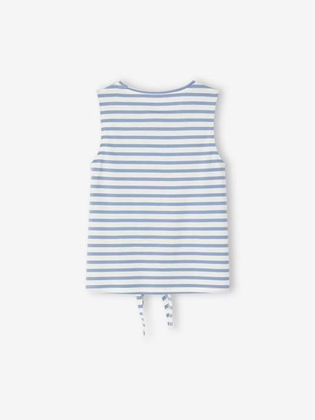 Camiseta sin mangas estampada con lacito, para niña azul grisáceo+crudo+denim natural 