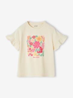 Camiseta fantasía con flores de ganchillo y mangas con volantes para niña