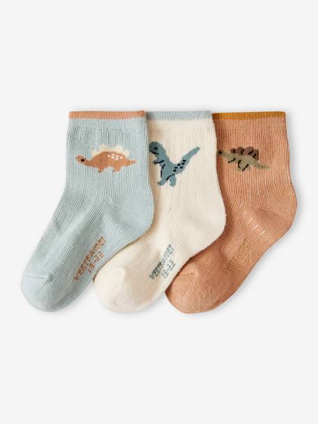 Roupa Interior-Bebé-Pack de 3 pares de calcetines con dinosaurios para bebé niño