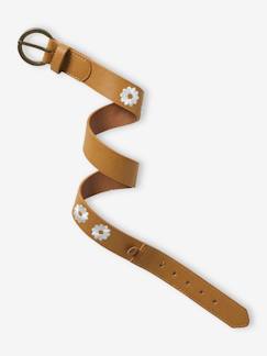 Niña-Cinturón de piel sintética con flores bordadas para niña