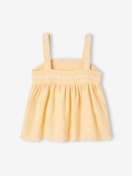 Blusa bordada de gasa de algodón para niña amarillo pastel 