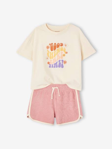 Conjunto camiseta 'Flower Power' y short para niña lila pulverizado 