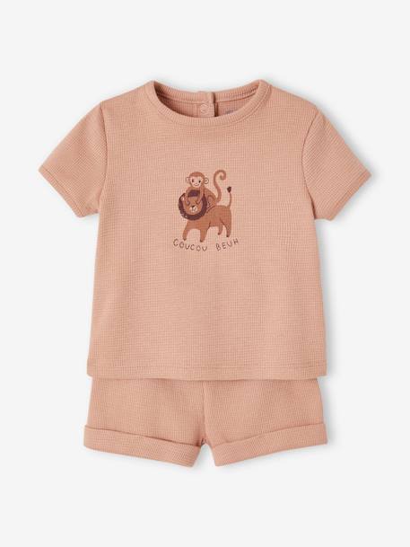 Pack de 2 pijamas con short de nido de abeja para bebé recién nacido capuchino 