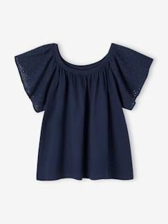 Niña-Camiseta para niña con mangas de bordado inglés