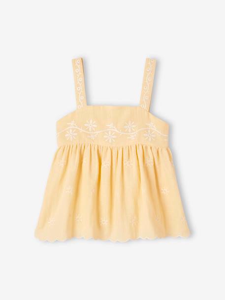 Blusa bordada de gasa de algodón para niña amarillo pastel 
