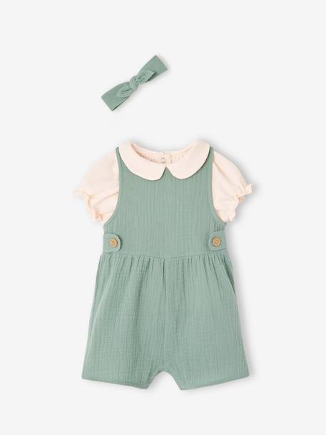 Conjunto personalizable de 3 prendas para bebé - camiseta, mono y cinta del pelo