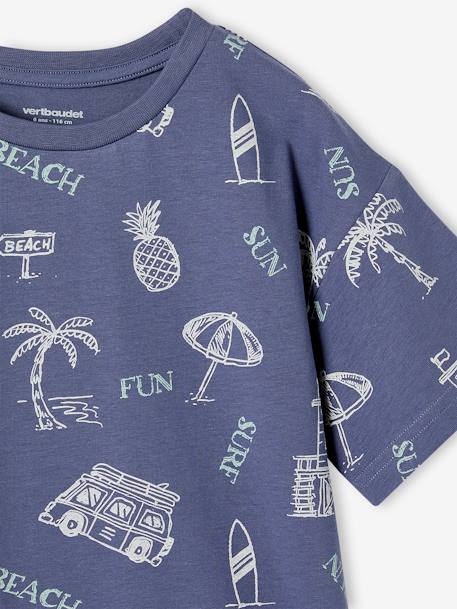 Camiseta estampado gráfico vacaciones niño azul pizarra+blanco estampado+verde estampado 