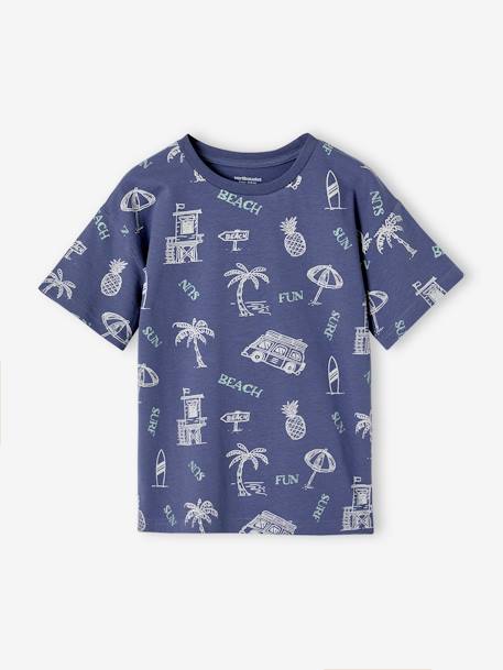 Camiseta estampado gráfico vacaciones niño azul pizarra+blanco estampado+verde estampado 