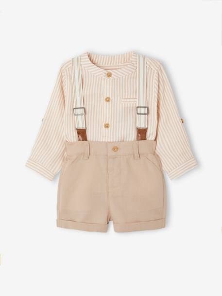 Conjunto de ceremonia para bebé: camisa + short + tirantes marrón grisáceo 
