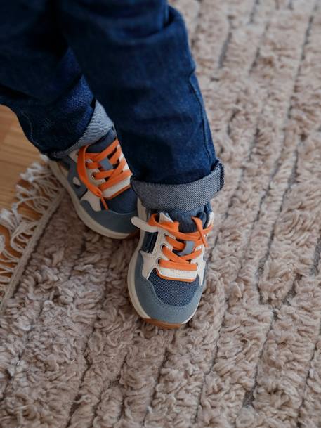 Zapatillas deportivas con cordones y cremallera para bebé azul jeans+crudo 