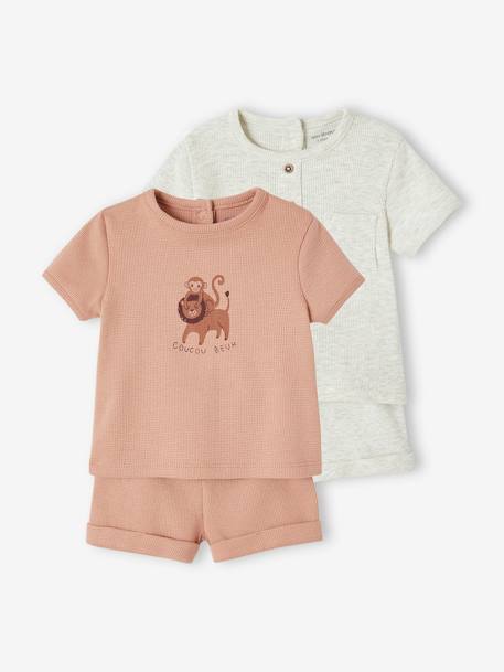 Bebé-Pijamas-Pack de 2 pijamas con short de nido de abeja para bebé recién nacido