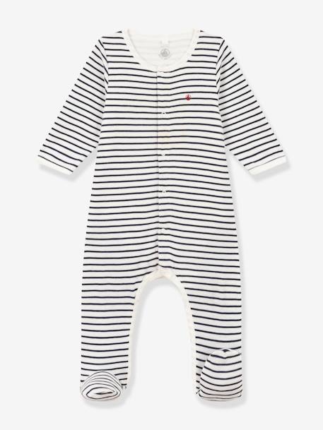 Bebé-Body pijama a rayas de algodón orgánico PETIT BATEAU